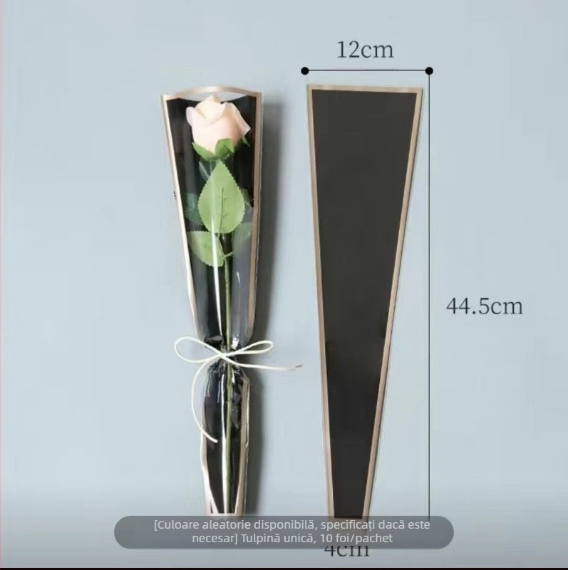 Pungă de ambalare cu o singură floare, en-gros, pentru Ziua Profesorului, transparentă, impermeabilă, cu margine aurie, pungă de plastic, buchet de trandafiri de Ziua Îndrăgostiților din China