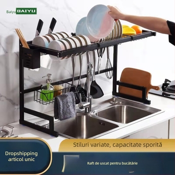 Oțel inoxidabil bucătărie chiuvetă neagră scurgere raft cuțit farfurie bol depozitare raft chiuvetă bol vase raft blat depozitare raft