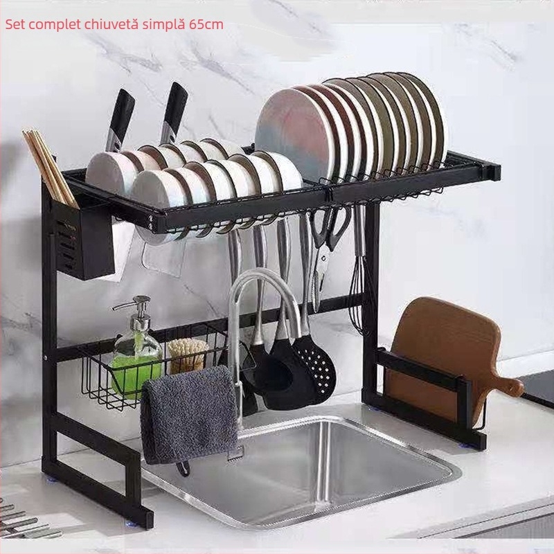 Oțel inoxidabil bucătărie chiuvetă neagră scurgere raft cuțit farfurie bol depozitare raft chiuvetă bol vase raft blat depozitare raft