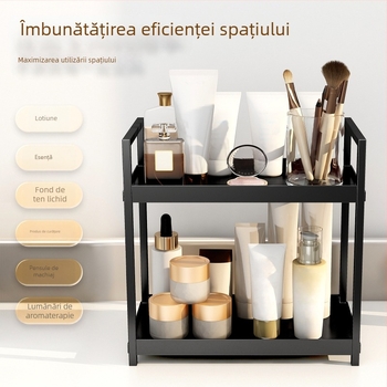 Raft de depozitare pe birou cu două straturi, raft de organizare din plastic pentru bucătărie, raft de baie, blat de baie, raft de depozitare pentru parfumuri și cosmetice, raft pentru masă de toaletă
