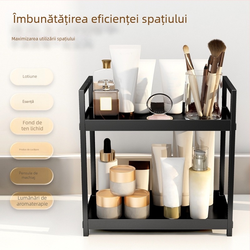 Raft de depozitare pe birou cu două straturi, raft de organizare din plastic pentru bucătărie, raft de baie, blat de baie, raft de depozitare pentru parfumuri și cosmetice, raft pentru masă de toaletă