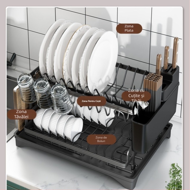 Raft de depozitare pentru chiuvetă de bucătărie, multifuncțional, pentru uscare, raft pentru vase, chiuvetă, raft pentru vase, blat, raft de depozitare pentru vase