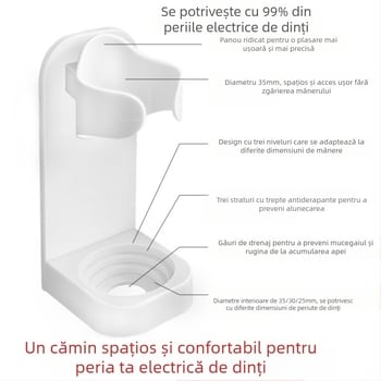 Suport pentru periuță de dinți electrică, montat pe perete, suport de depozitare adeziv fără perforații, suport pentru cadou, suport de depozitare pentru periuță de dinți