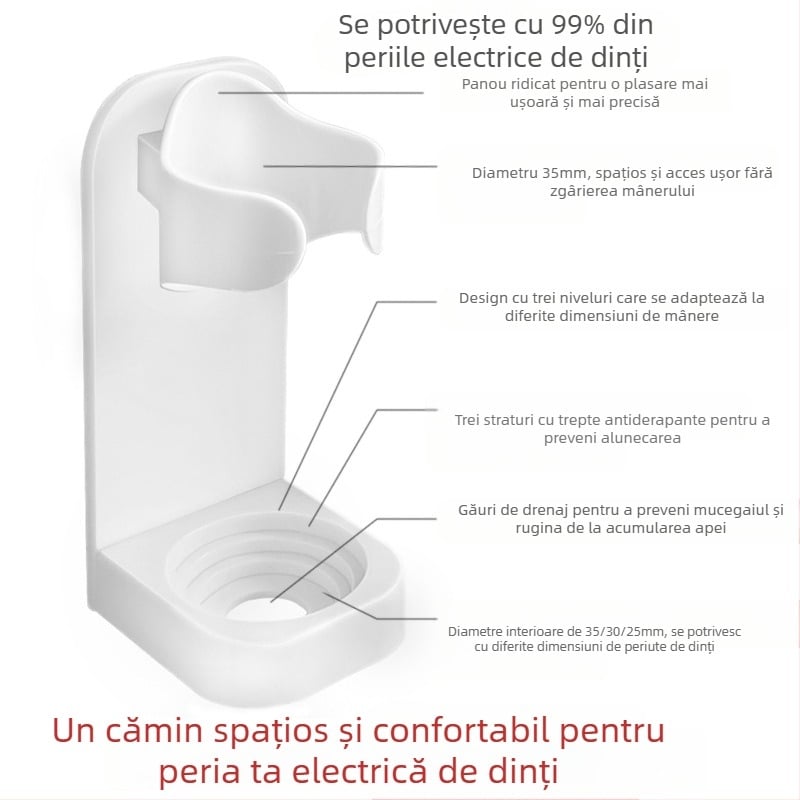 Suport pentru periuță de dinți electrică, montat pe perete, suport de depozitare adeziv fără perforații, suport pentru cadou, suport de depozitare pentru periuță de dinți
