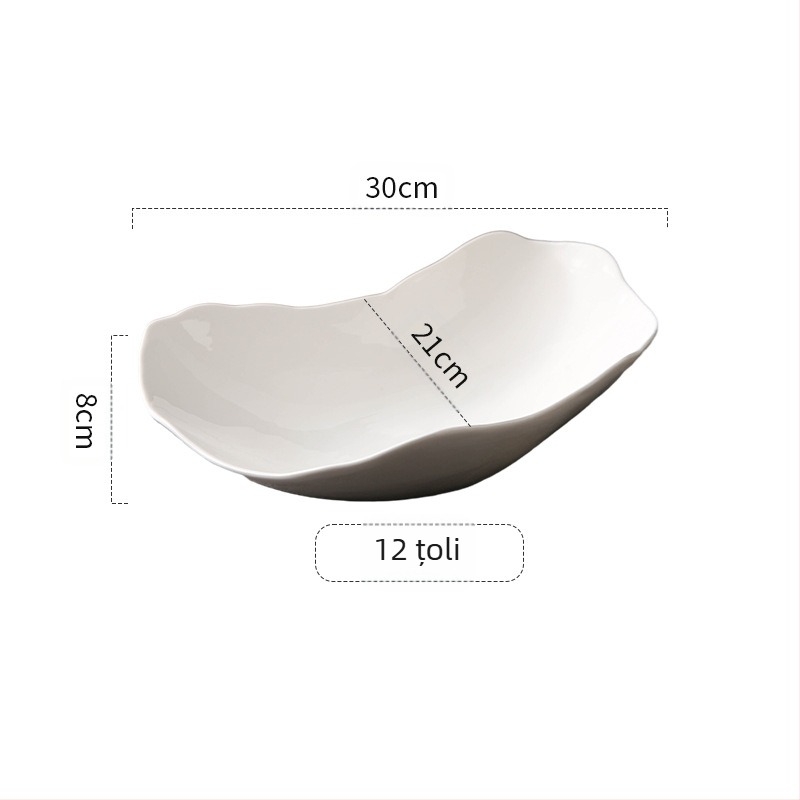 Simplu și de înaltă clasă, în formă de alb, farfurie pentru mâncăruri reci, Hotel Restaurant, personalitate, neregulat, ceramică, bol lung, restaurant, tacâmuri