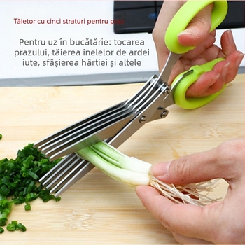 Foarfece de bucătărie multifuncționale Feibao din oțel inoxidabil cu cinci straturi pentru ceapă verde, foarfece de bucătărie multifuncționale pentru inel de chili, foarfece de hârtie mărunțită multistrat pentru birou