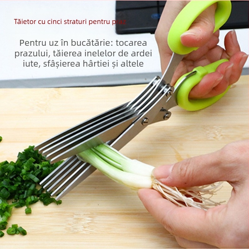 Foarfece de bucătărie multifuncționale Feibao din oțel inoxidabil cu cinci straturi pentru ceapă verde, foarfece de bucătărie multifuncționale pentru inel de chili, foarfece de hârtie mărunțită multistrat pentru birou