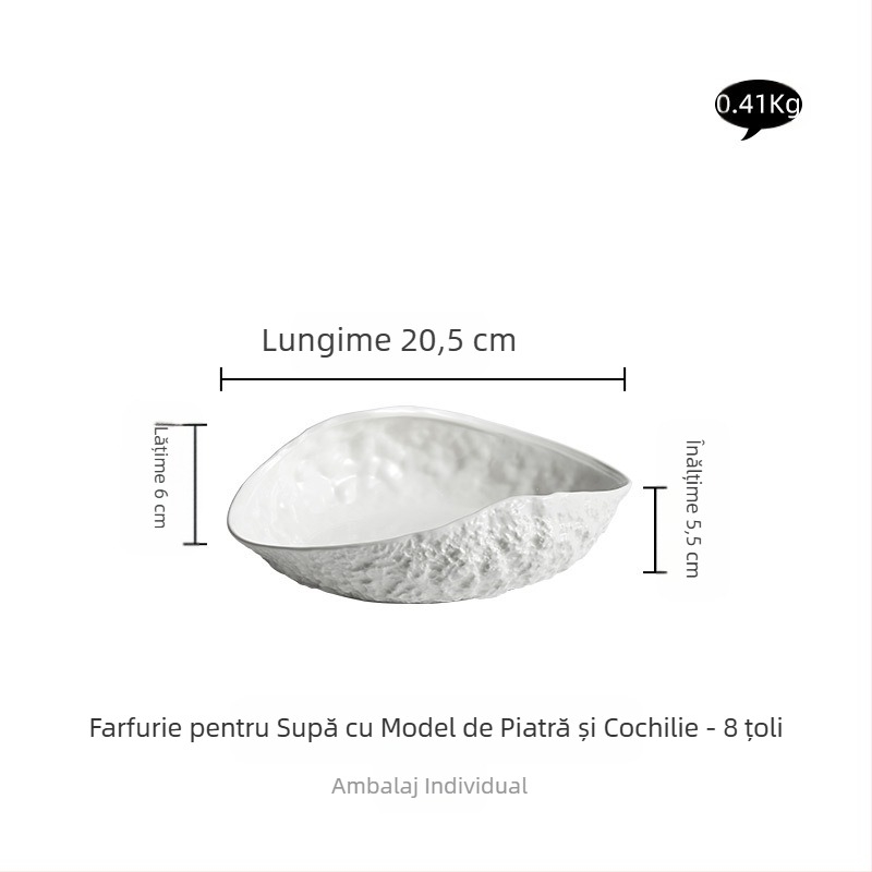 Farfurie ceramică de lux accesibilă, cu model de coajă de piatră, farfurie de supă de pește la abur, farfurie de hotel