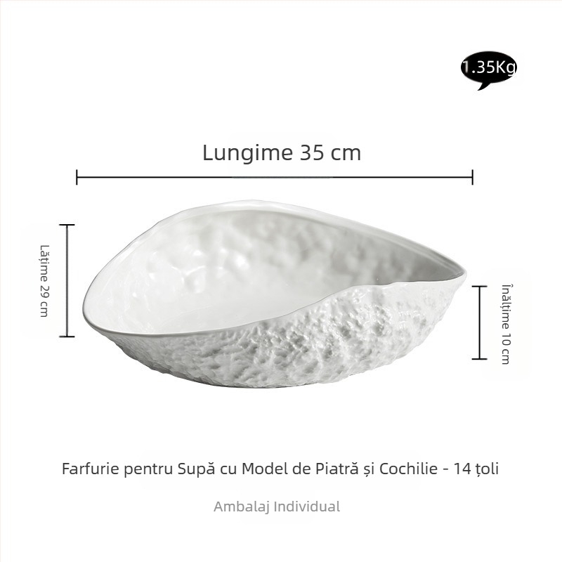 Farfurie ceramică de lux accesibilă, cu model de coajă de piatră, farfurie de supă de pește la abur, farfurie de hotel