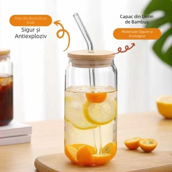 Ventuză din sticlă cu capac, sticlă Ins borosilicată rezistentă la căldură, băutură rece, cană de Coca-Cola pentru microunde