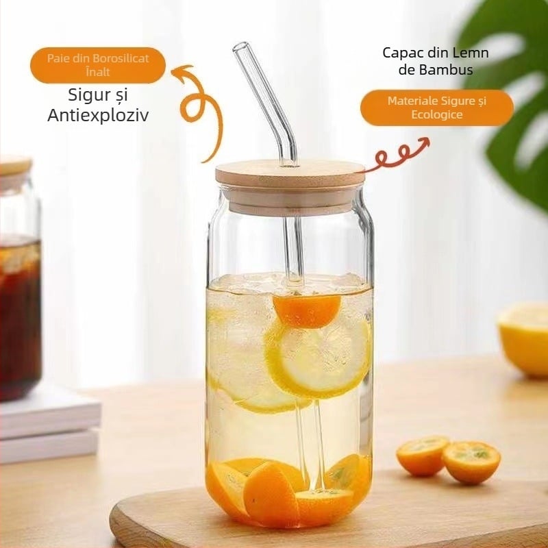 Ventuză din sticlă cu capac, sticlă Ins borosilicată rezistentă la căldură, băutură rece, cană de Coca-Cola pentru microunde
