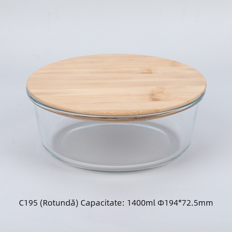 Cutie de prânz din sticlă cu capac din lemn de bambus, en-gros, cutie pentru păstrarea prospețimii, sticlă rezistentă la căldură, cutie de prânz japoneză cu borosilicat ridicat, cuptor cu microunde