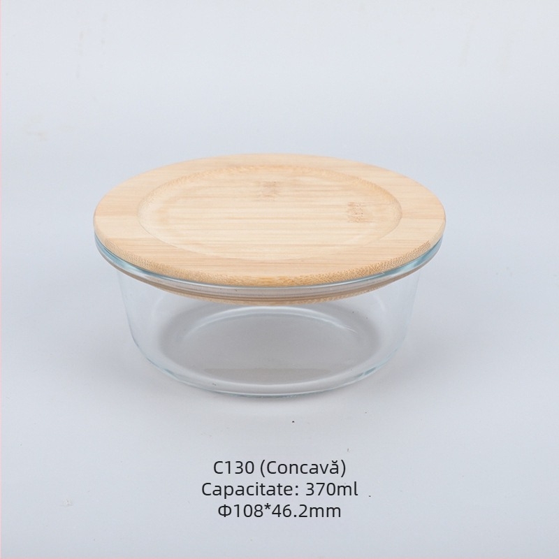 Cutie de prânz din sticlă cu capac din lemn de bambus, en-gros, cutie pentru păstrarea prospețimii, sticlă rezistentă la căldură, cutie de prânz japoneză cu borosilicat ridicat, cuptor cu microunde