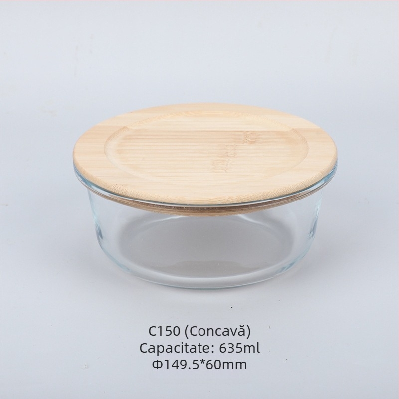 Cutie de prânz din sticlă cu capac din lemn de bambus, en-gros, cutie pentru păstrarea prospețimii, sticlă rezistentă la căldură, cutie de prânz japoneză cu borosilicat ridicat, cuptor cu microunde