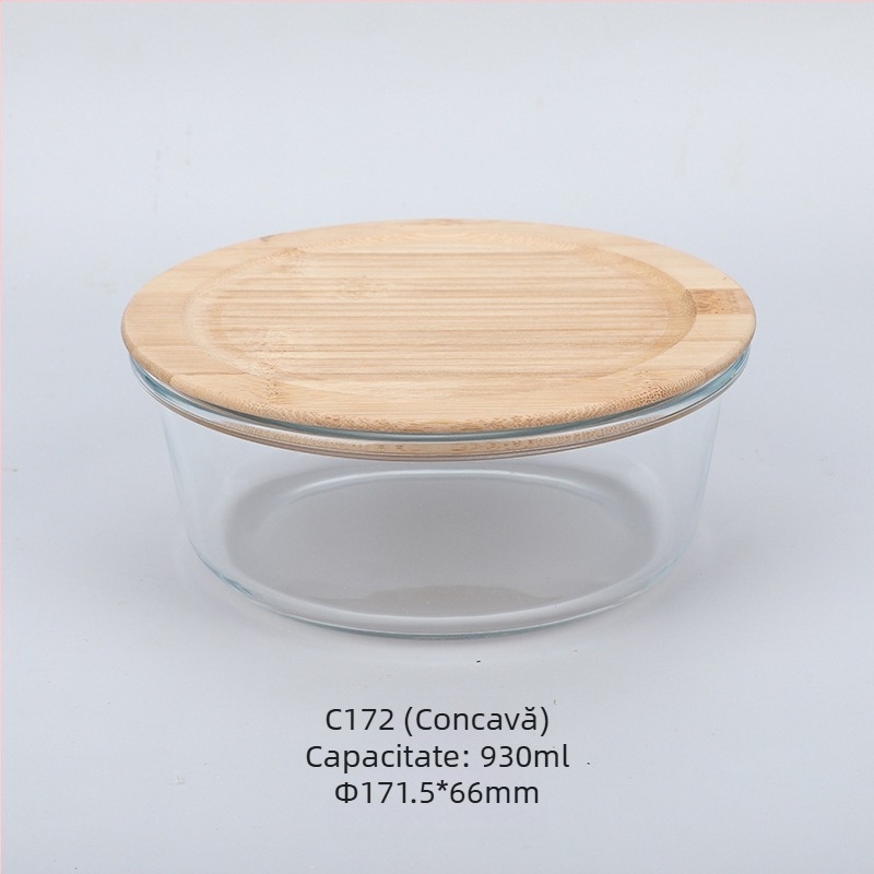 Cutie de prânz din sticlă cu capac din lemn de bambus, en-gros, cutie pentru păstrarea prospețimii, sticlă rezistentă la căldură, cutie de prânz japoneză cu borosilicat ridicat, cuptor cu microunde