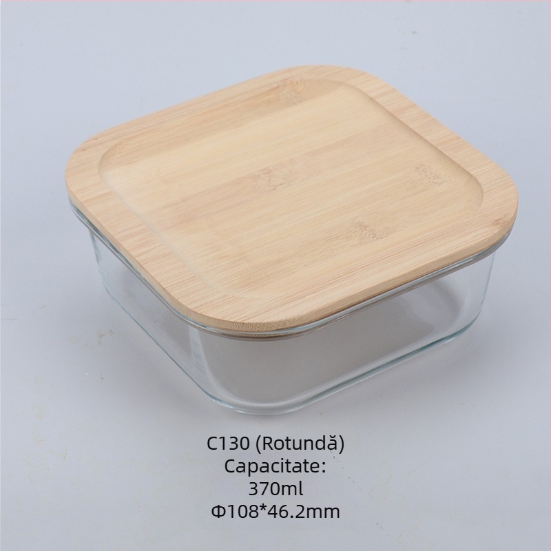 Cutie de prânz din sticlă cu capac din lemn de bambus, en-gros, cutie pentru păstrarea prospețimii, sticlă rezistentă la căldură, cutie de prânz japoneză cu borosilicat ridicat, cuptor cu microunde