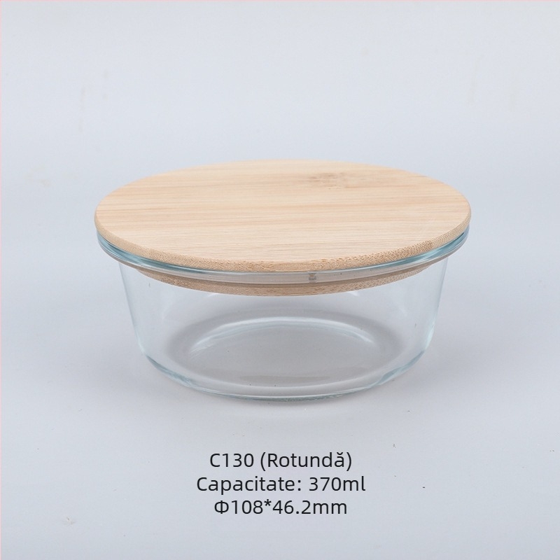 Cutie de prânz din sticlă cu capac din lemn de bambus, en-gros, cutie pentru păstrarea prospețimii, sticlă rezistentă la căldură, cutie de prânz japoneză cu borosilicat ridicat, cuptor cu microunde