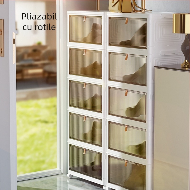 Cutie de pantofi pliabilă pentru uz casnic, cutie de depozitare pentru pantofi, raft pentru pantofi fără artefacte, rezistent la praf, asamblat în dormitor, dulap simplu pentru pantofi din plastic