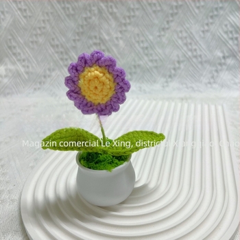 Lână tricotată mini ghiveci decorare flori artificiale fabricate manual din lână flori decorare mașină produs finit en-gros