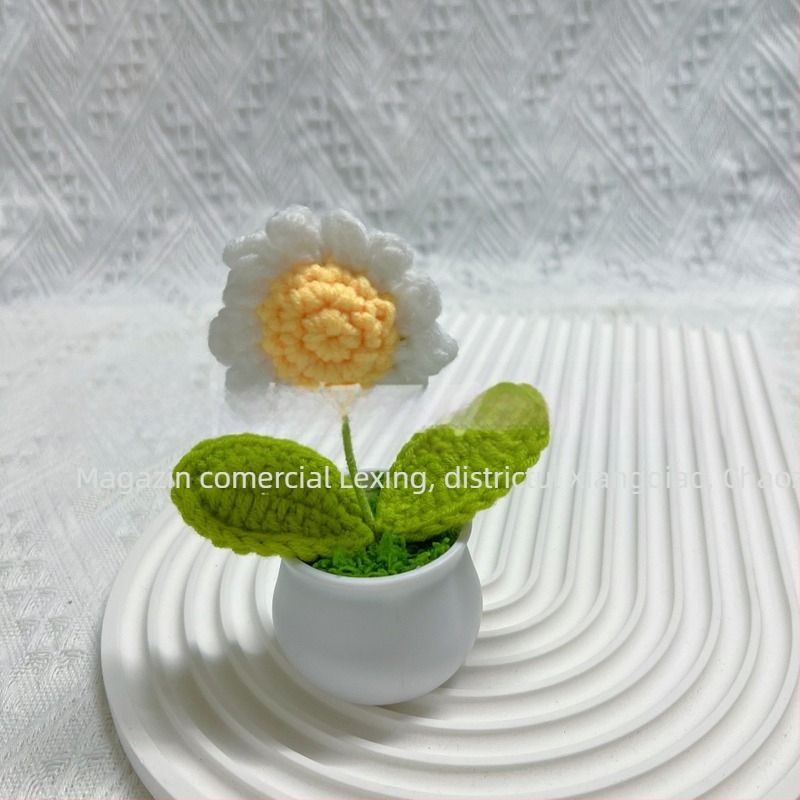 Lână tricotată mini ghiveci decorare flori artificiale fabricate manual din lână flori decorare mașină produs finit en-gros