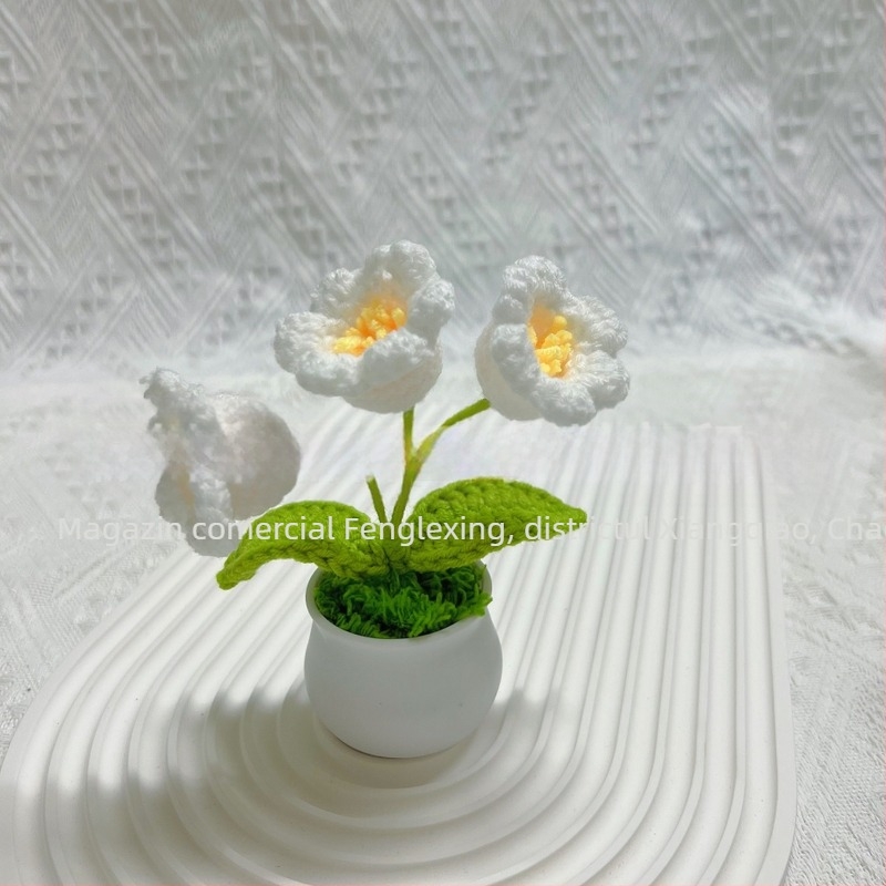 Lână tricotată mini ghiveci decorare flori artificiale fabricate manual din lână flori decorare mașină produs finit en-gros