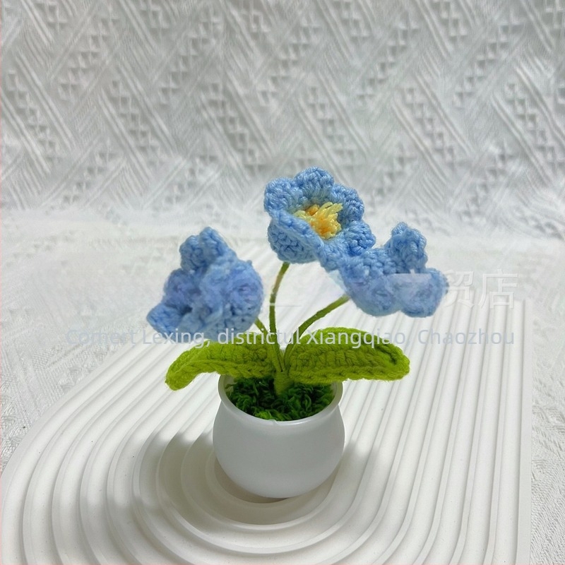 Lână tricotată mini ghiveci decorare flori artificiale fabricate manual din lână flori decorare mașină produs finit en-gros