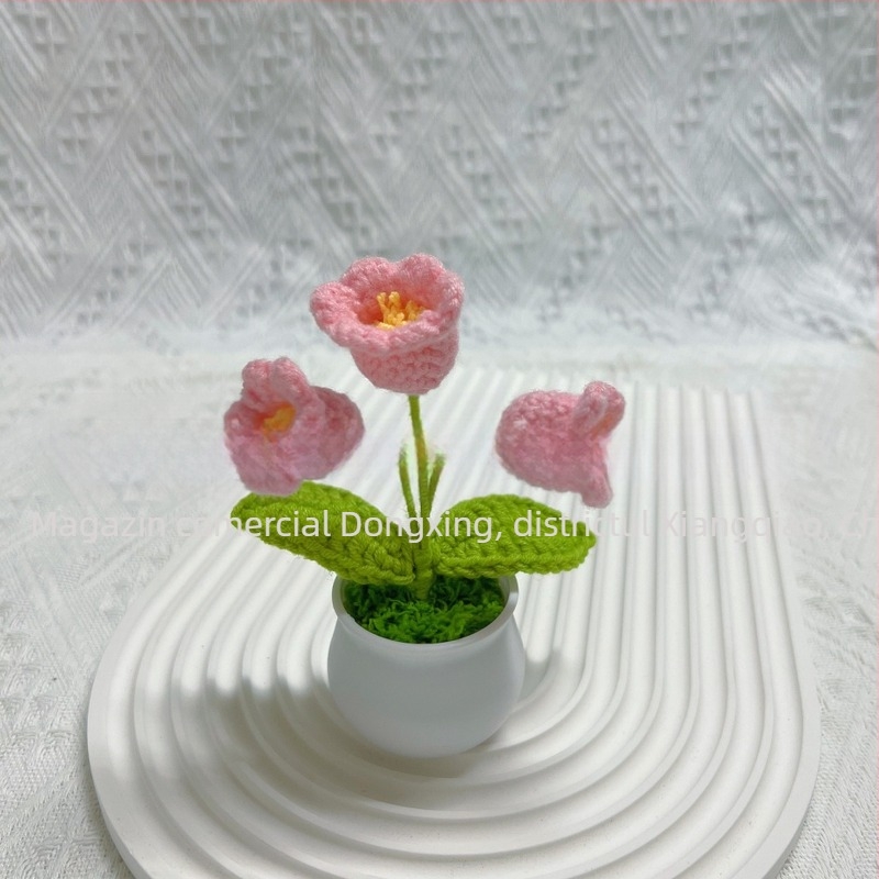 Lână tricotată mini ghiveci decorare flori artificiale fabricate manual din lână flori decorare mașină produs finit en-gros