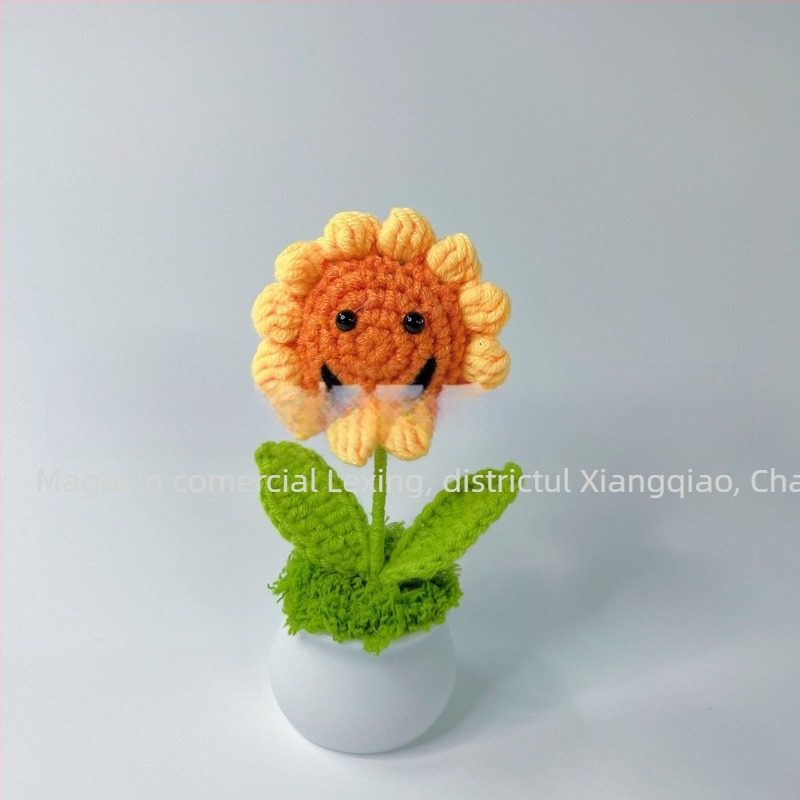 Lână tricotată mini ghiveci decorare flori artificiale fabricate manual din lână flori decorare mașină produs finit en-gros