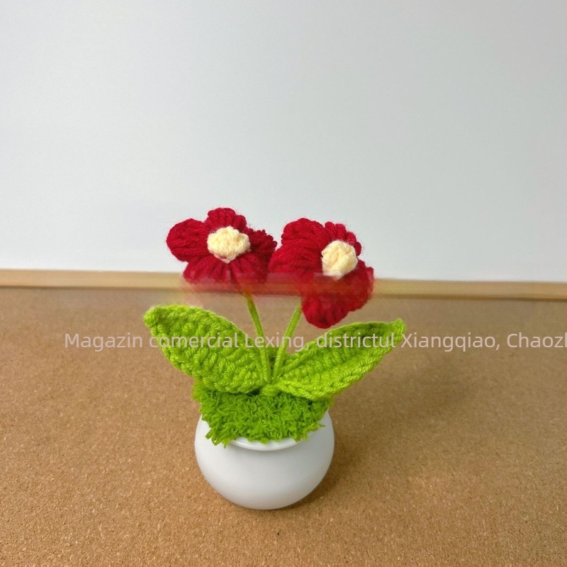 Lână tricotată mini ghiveci decorare flori artificiale fabricate manual din lână flori decorare mașină produs finit en-gros