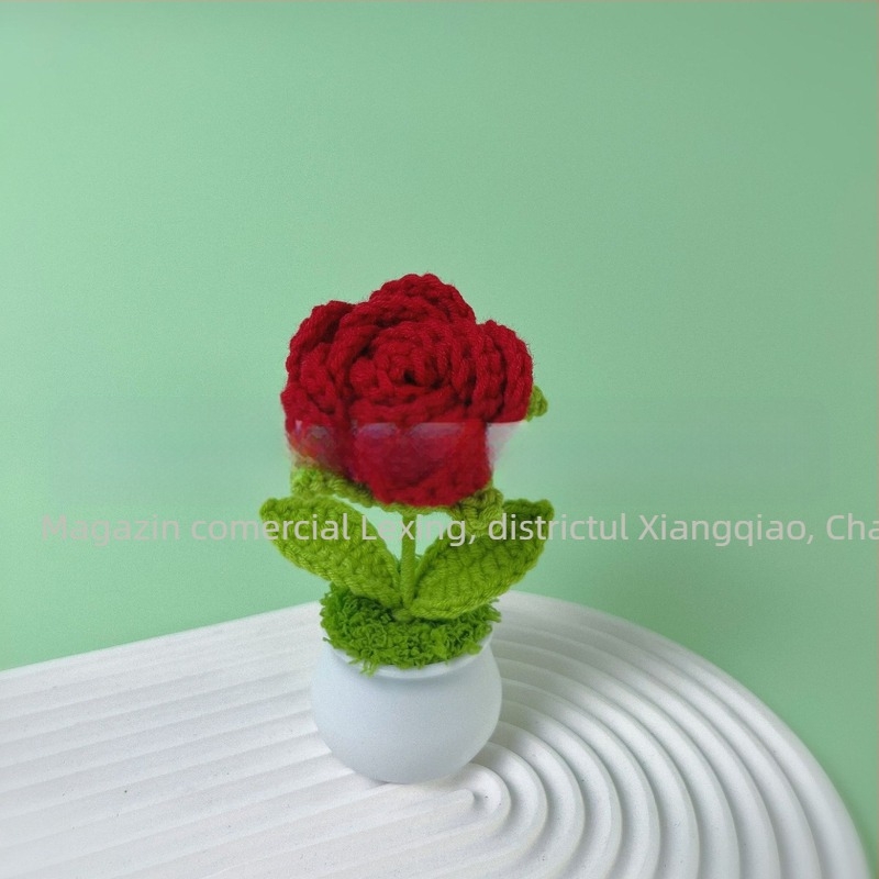 Lână tricotată mini ghiveci decorare flori artificiale fabricate manual din lână flori decorare mașină produs finit en-gros