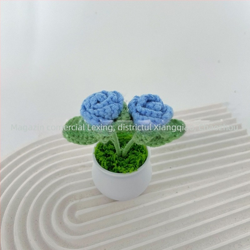 Lână tricotată mini ghiveci decorare flori artificiale fabricate manual din lână flori decorare mașină produs finit en-gros