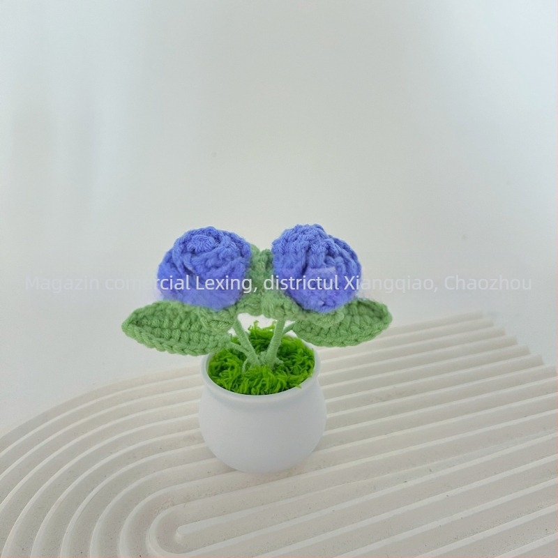Lână tricotată mini ghiveci decorare flori artificiale fabricate manual din lână flori decorare mașină produs finit en-gros