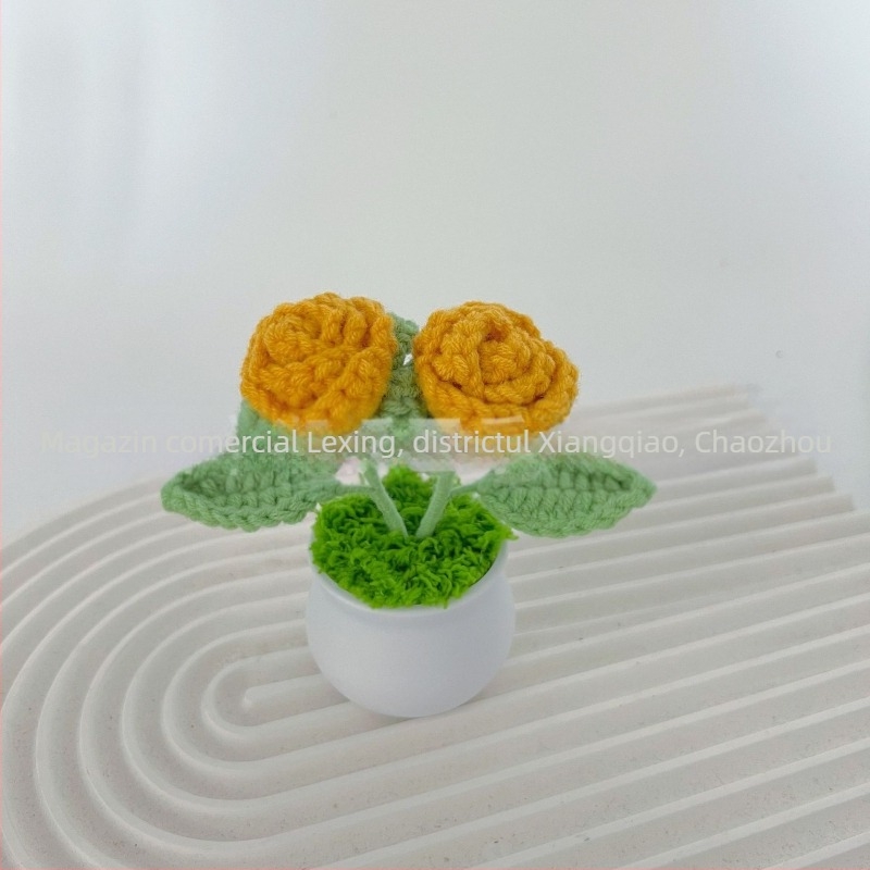 Lână tricotată mini ghiveci decorare flori artificiale fabricate manual din lână flori decorare mașină produs finit en-gros