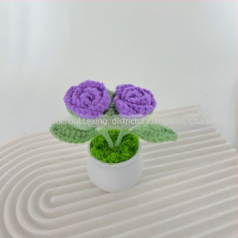 Lână tricotată mini ghiveci decorare flori artificiale fabricate manual din lână flori decorare mașină produs finit en-gros