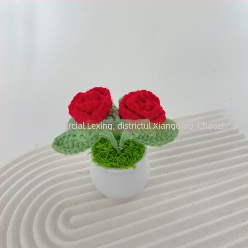 Lână tricotată mini ghiveci decorare flori artificiale fabricate manual din lână flori decorare mașină produs finit en-gros