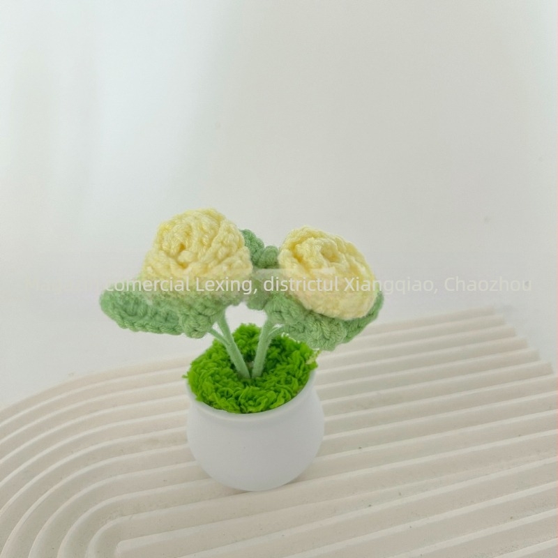 Lână tricotată mini ghiveci decorare flori artificiale fabricate manual din lână flori decorare mașină produs finit en-gros