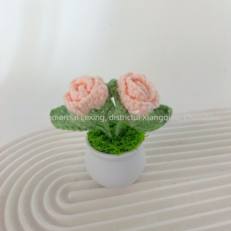 Lână tricotată mini ghiveci decorare flori artificiale fabricate manual din lână flori decorare mașină produs finit en-gros