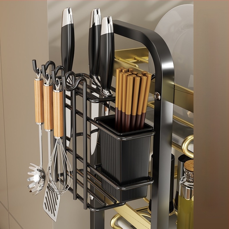 Suport pentru depozitarea vaselor și a vaselor, suport pentru depozitarea bucătăriei, suport pentru cuțite, suport pentru bețișoare, suport integrat pentru scurgere, suport multifuncțional pentru boluri de uz casnic