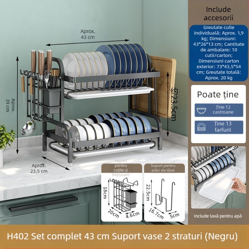 Suport pentru depozitarea vaselor și a vaselor, suport pentru depozitarea bucătăriei, suport pentru cuțite, suport pentru bețișoare, suport integrat pentru scurgere, suport multifuncțional pentru boluri de uz casnic