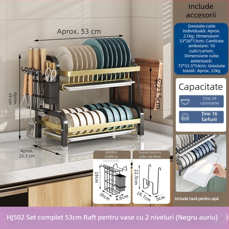 Suport pentru depozitarea vaselor și a vaselor, suport pentru depozitarea bucătăriei, suport pentru cuțite, suport pentru bețișoare, suport integrat pentru scurgere, suport multifuncțional pentru boluri de uz casnic