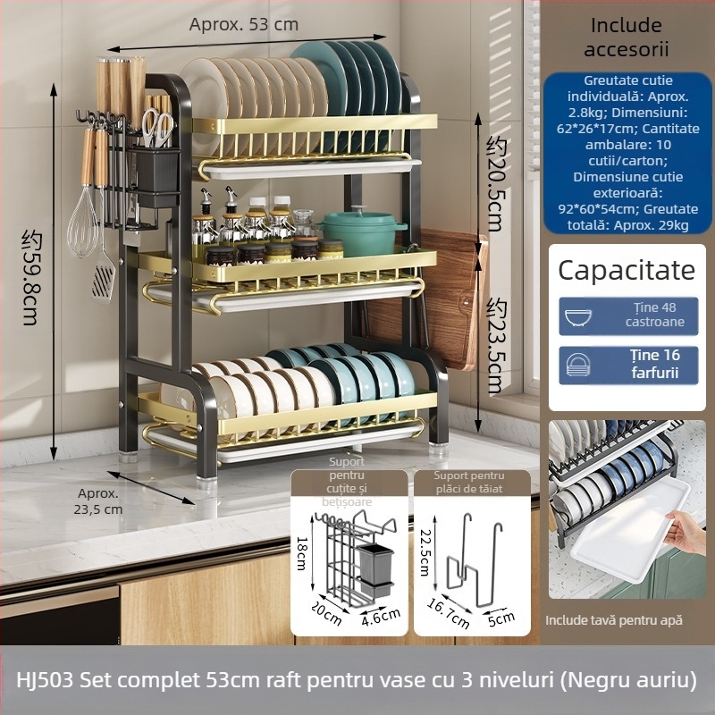 Suport pentru depozitarea vaselor și a vaselor, suport pentru depozitarea bucătăriei, suport pentru cuțite, suport pentru bețișoare, suport integrat pentru scurgere, suport multifuncțional pentru boluri de uz casnic