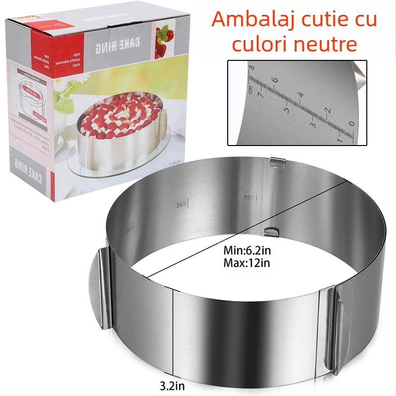 Inel telescopic din oțel inoxidabil pentru tort, mucegai pentru mousse, reglabil, 6-12 inch, Melaleuca, mucegai pentru tort, margine pentru tort