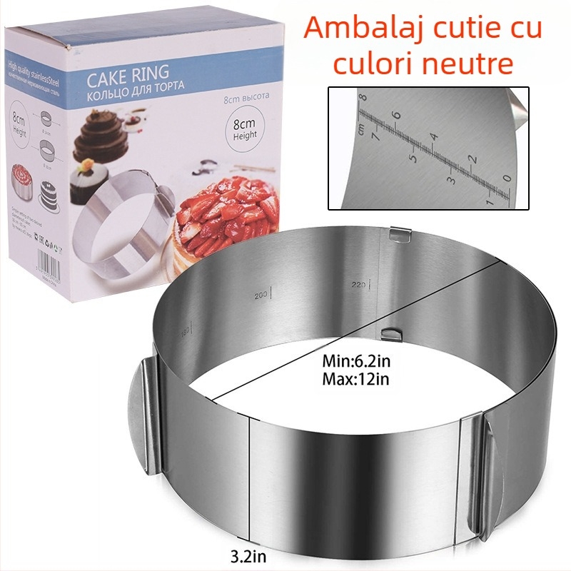 Inel telescopic din oțel inoxidabil pentru tort, mucegai pentru mousse, reglabil, 6-12 inch, Melaleuca, mucegai pentru tort, margine pentru tort