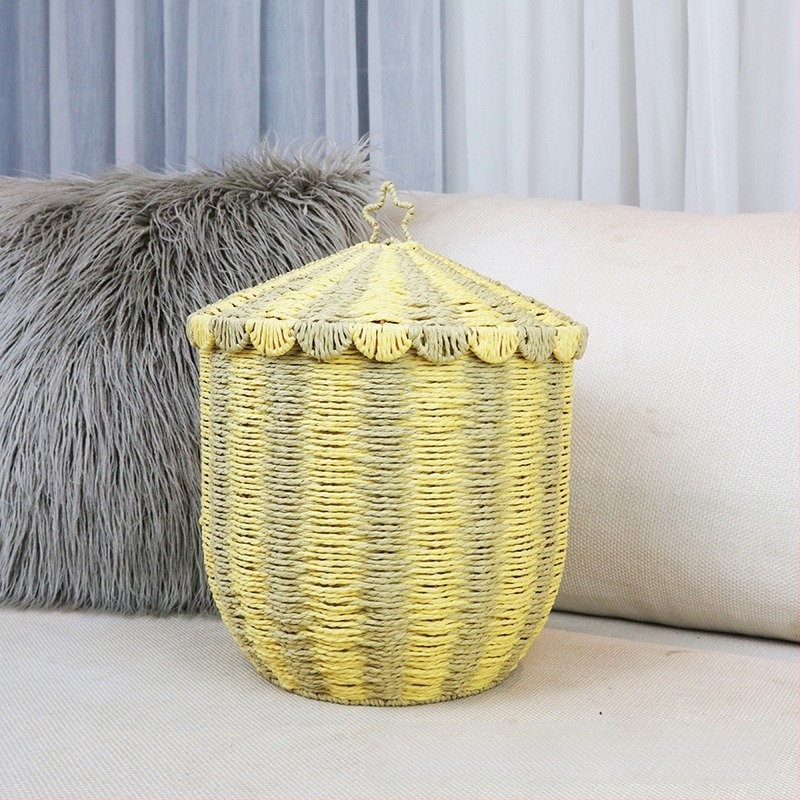 Coș de depozitare țesut, stil nordic, Rattan, coș țesut pentru birou, jucării de uz casnic, gustări diverse, organizator de cutie de depozitare