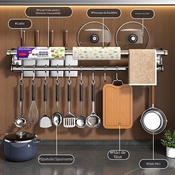 Suport de depozitare pentru cuțite fără perforare, suport de depozitare din oțel inoxidabil 304, cârlig de bucătărie, capac pentru oală, tăietor, suport pentru folie de plastic pentru șervețele