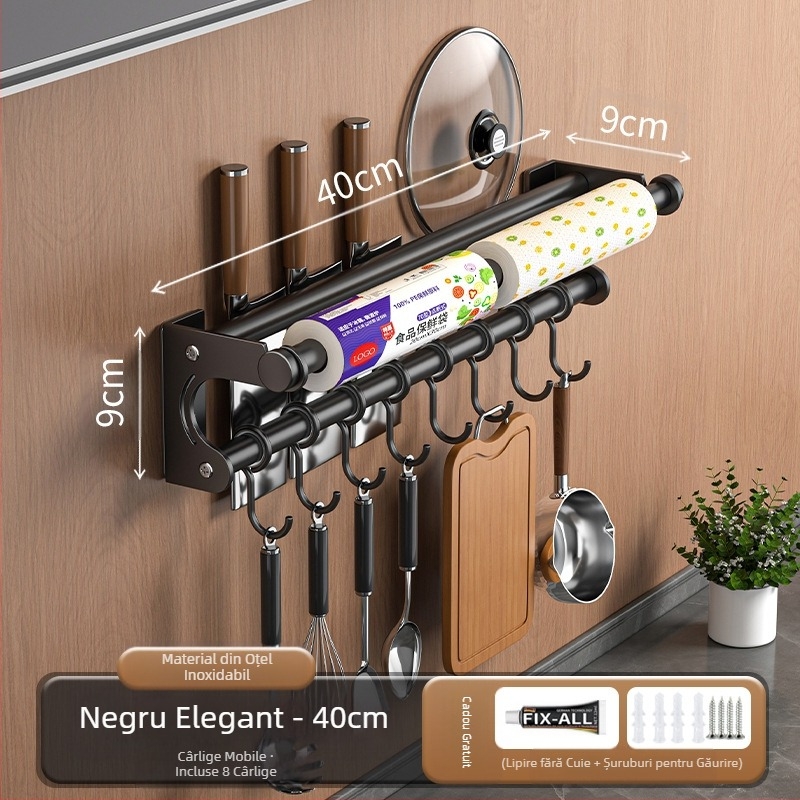 Suport de depozitare pentru cuțite fără perforare, suport de depozitare din oțel inoxidabil 304, cârlig de bucătărie, capac pentru oală, tăietor, suport pentru folie de plastic pentru șervețele