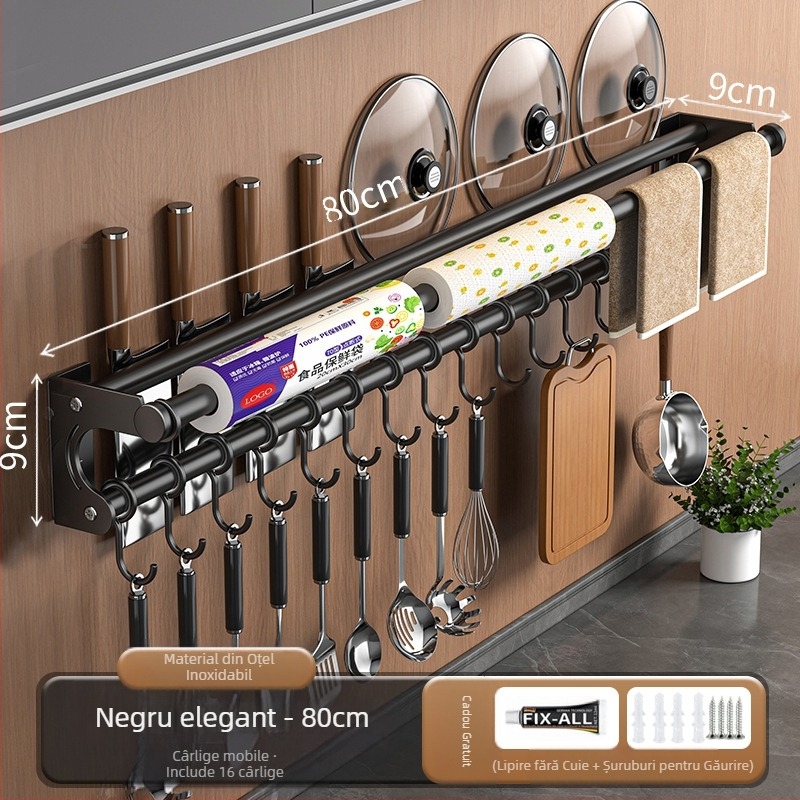 Suport de depozitare pentru cuțite fără perforare, suport de depozitare din oțel inoxidabil 304, cârlig de bucătărie, capac pentru oală, tăietor, suport pentru folie de plastic pentru șervețele