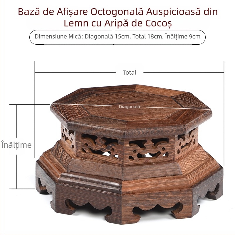 Bază clasică din lemn de sequoia, sculptură în lemn masiv, aripi de pui, ornamente hexagonale, ghiveci de nisip violet, vază de porțelan cu cap de piatră, statuie de Buddha, plantă în ghiveci