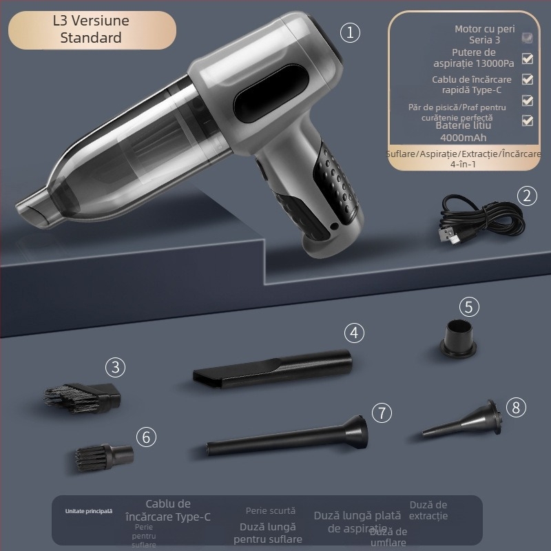 Aspirator auto, cu dublă utilizare pentru mașină și casă, reîncărcabil portabil fără fir, puternic, mic, mini, funcție de suflare puternică, aspirator portabil