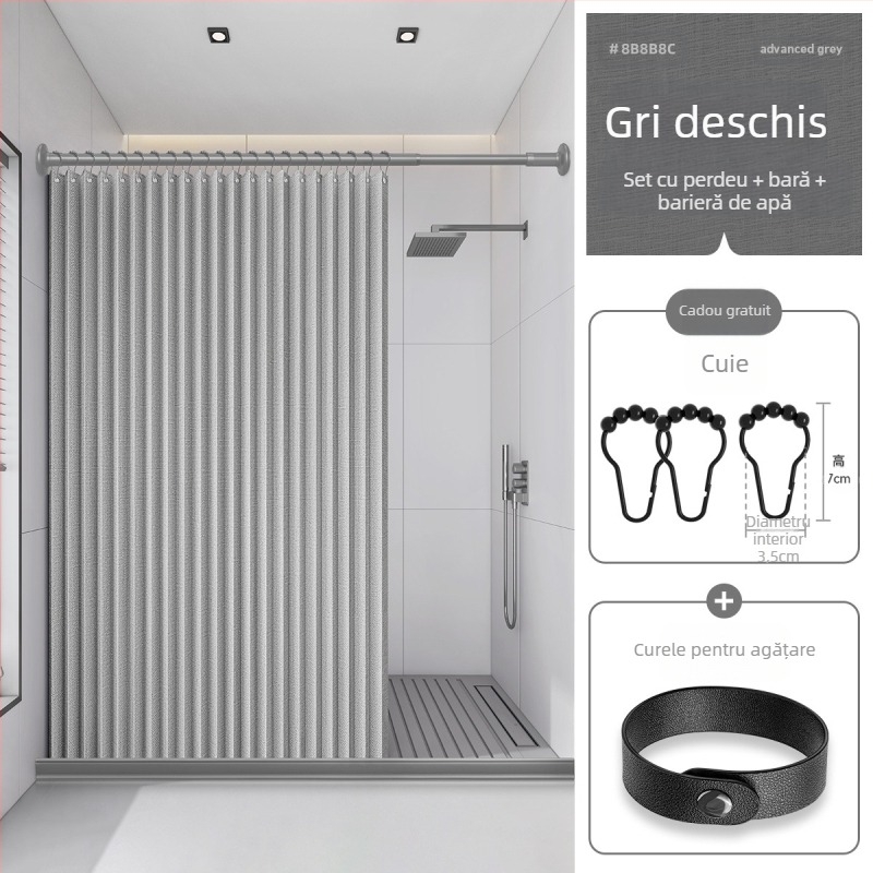 Perdea de duș pliabilă pentru baie, subcostum, fără perforații, invizibilă, impermeabilă, pânză, de înaltă calitate, pentru toaletă, separare uscată și umedă, pentru duș